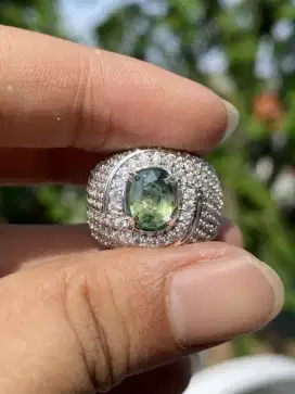 Cincin Permata Green Sapphire 1.71 ct Ring Perak Handmade