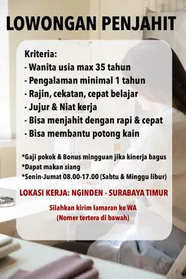 LOWONGAN PENJAHIT WANITA