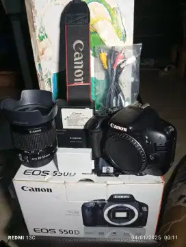 Canon 550D+lensa kit 18-55mm kondisi mulus seperti baru fullset