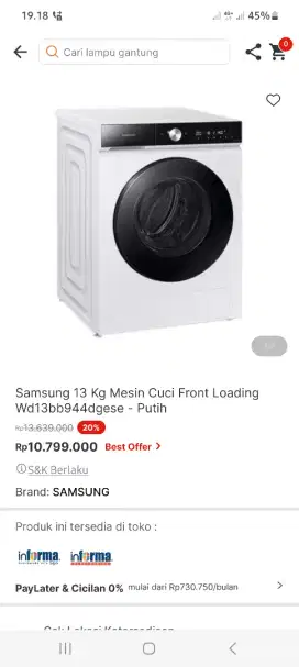 MESIN CUCI SAMSUNG 100% KERING WD13