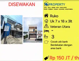 DISEWAKAN Ruko Veteran Utara cocok untuk bank dan kantor lebar 7 mtr