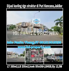 dijual kavling hunian di Puri Kencana blok J,JakBar LT 389m2 LB 200m2,