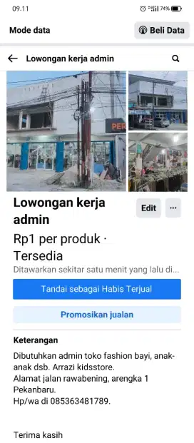 Lowongan kerja admin toko