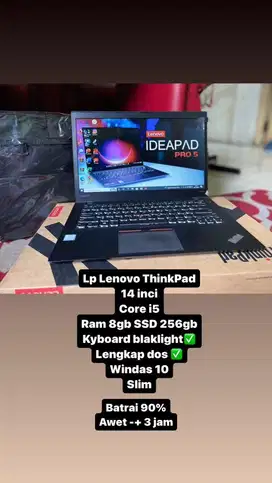 Laptop lenovo thinkpad core i5 kyboard menyala ✅ ram 8gb ssd 256gb