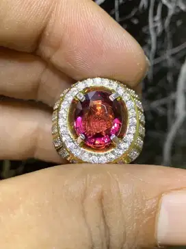 Cincin Permata Rhodolite 4.32 ct Ring Perak Microsetting