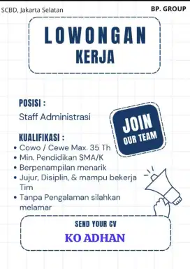 LOWONGAN ADMINISTRASI, COSTUMER SERVICE, TELEMARKETING