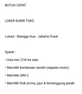 BUTUH CEPAT KURIR TOKO (BUKAN EXPEDISI)