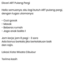 Dibutuhkan ART Pulang Pergi