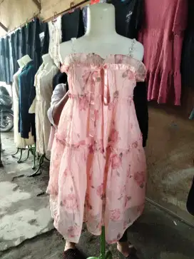 Pink Floral Tiered Dress