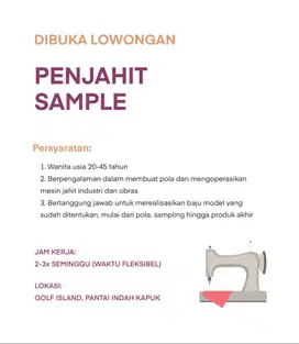 DIBUTUHKAN SEGERA PENJAHIT / TIM PENJAHIT UNTUK PRODUKSI RUMAHAN [PART