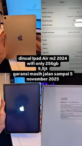 Ipad Air m2 2024 256GB garansi on sampe november 2025