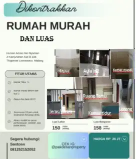 Kontrakan rumah luas dekat kampus di kota Malang