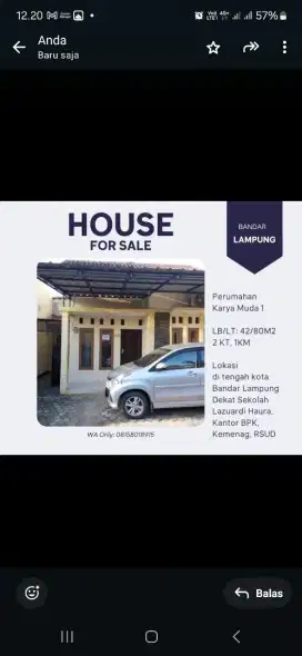 Dijual Rumah Minimalis Lokasi Strategis dekat BPK RSUD Lampung