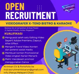 Di butuhkan videographer, graphic designer atau konten kreator