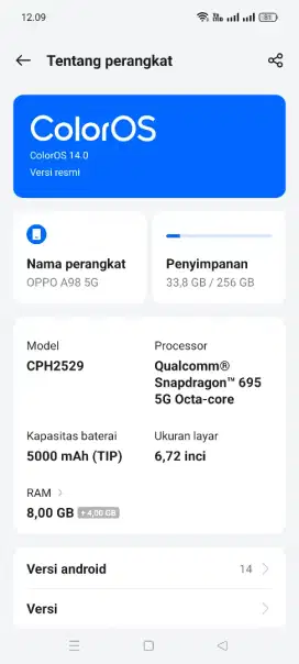 oppo a98 5g ram 8/256 bisa tt