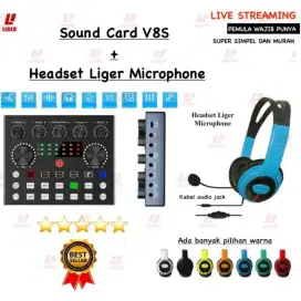 Headset liger microphone+soundcard v8s