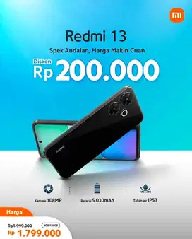 XIAOMI REDMI 13 8/256 NEW GARANSI RESMI‼️