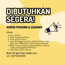 LOWONGAN KARYAWAN ONLINE SHOP (Admin Packing & Staff Gudang)