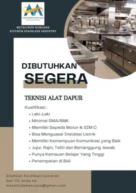 Di cari teknisi kitchen equipment