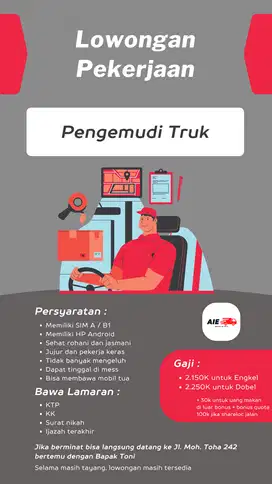 Lowongan pekerjaan driver Armada Ibu Erlia