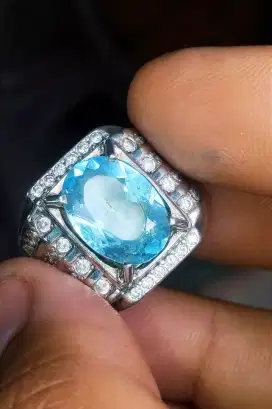 Hq blue topaz 6,68 crt perak handmade memo GRI