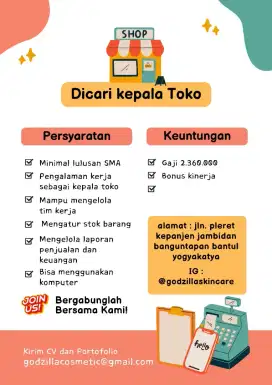 Dibutuhkan kepala toko