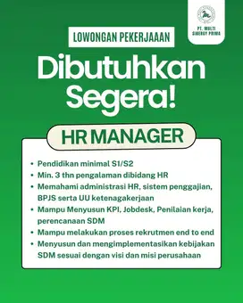 Lowongan Pekerjaan HRD Finance QA/QC Marketing Merchandiser Warehouse