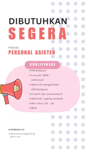 Dibutuhkan personal asistan perempuan urgent