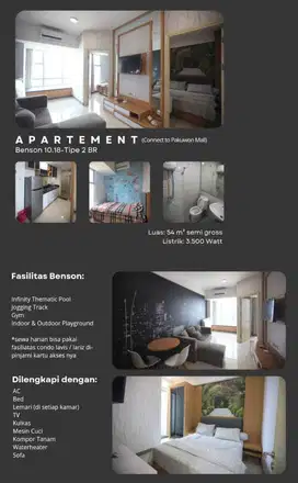 Sewa Benson 2 Kamar Harian Bulanan Tahunan Benson Apartment 2 Bedroom