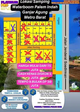 tanah kavling di Ganjar Agung Metro Barat dekat Palem Indah