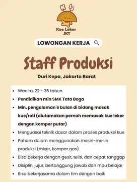 Staff Produksi Masak Kue (WANITA)