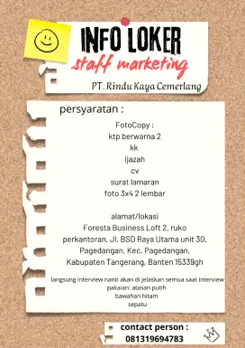 info loker staff marketing