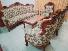 Kursi Tamu Jati Set Sofa Bangku Ruang Kayu Ukir Antik Klasik Meja 3211