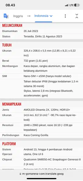 Jual Cepat Tab S9 Ultra Mulus lengkap Dos