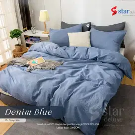 Seprei katun polos biru denim