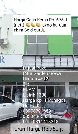 Di Jual Cepat dan Murah Buanget, Ruko 2 lt, Citra Garden  Gowa