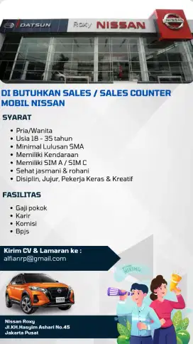 DI BUTUHKAN SALES / SALES COUNTER MOBIL NISSAN