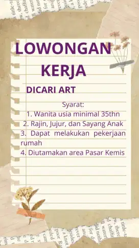 Dicari ART area Pasar Kemis