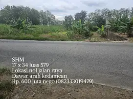 Termurah tanah pinggir jalan raya dawar arah kedamean