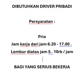 DI BUTUHKAN DRIVER PRIBADI DAERAH GADING SERPONG