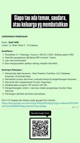 Lowongan Staff HRD