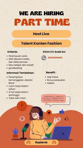 Part time host live & talent konten fashion