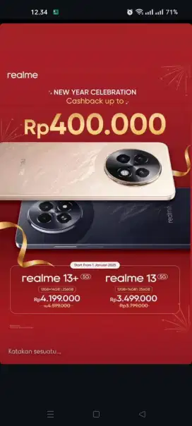 REALME 13+5G CASHBACK UP TO 400RB