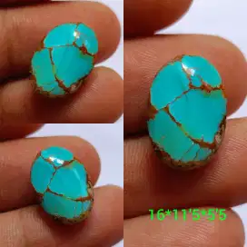 Natural Batu Pirus Persi Polkas Biru Tosca Urat Emas Ceplok Antik