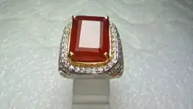 Cincin Perak Natural Hessonite Garnet Dim.12x10x4 Mewah