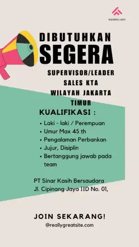 Butuh Segera Leader/Supervisor Sales KTA