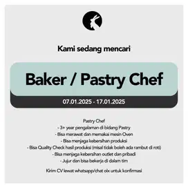 Lowongan Kerja Baker / Pastry Chef