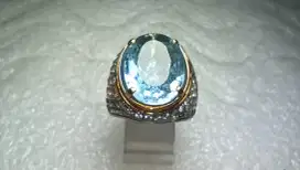 Cincin Perak Natural Swiss Blue Topaz Dim. 15.5x12x5 IRR Mewah