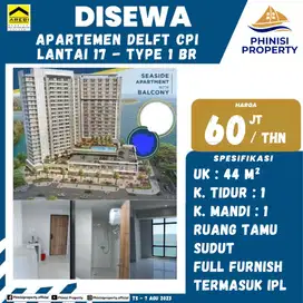 DISEWA APARTEMEN DELFT CPI TYPE 1 BR LUAS HARGA SUPER MURAH + IPL