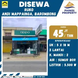 DIJUAL RUKO 2 LANTAI JALAN ANDI MAPPAINGA BAROMBONG